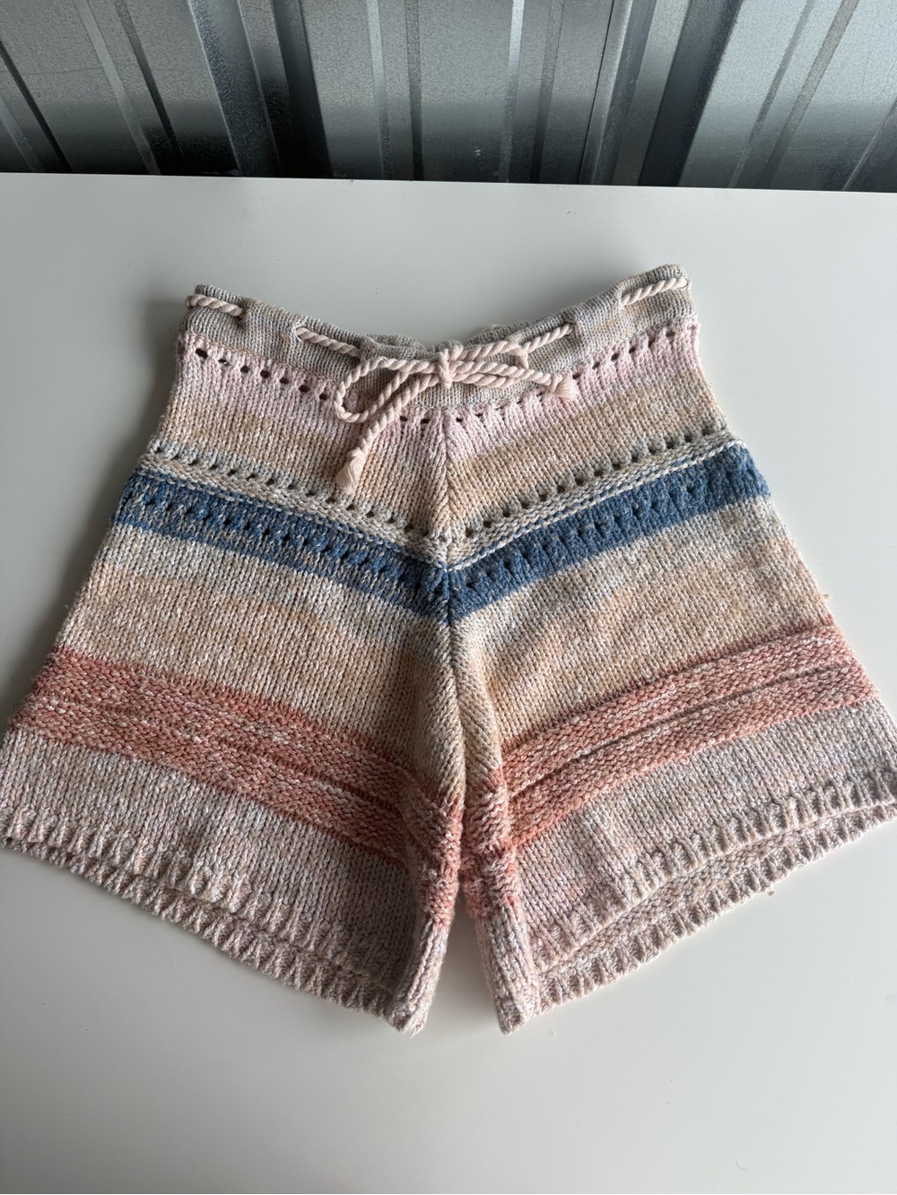 Free People Striped Knit Drawstring Shorts Medium Boho Coastal